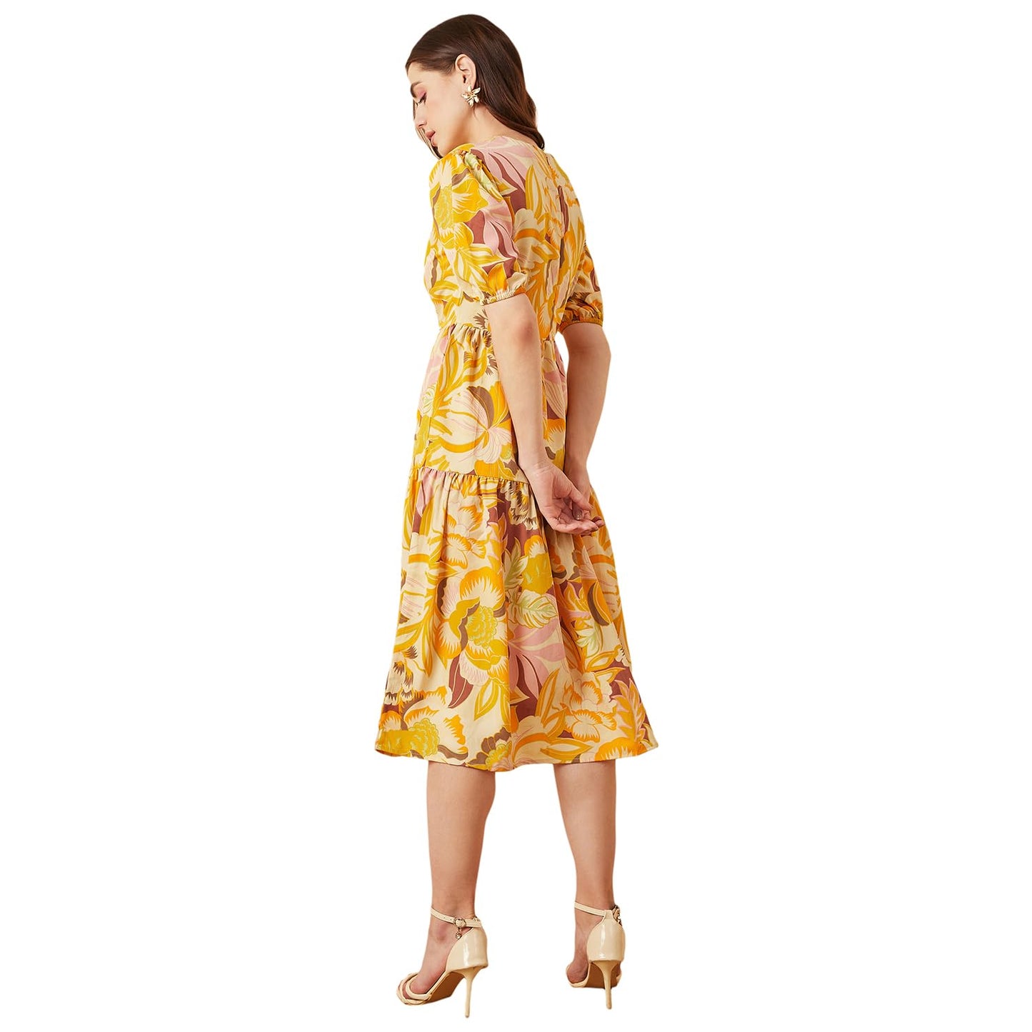 Carlton London Women's Regular Fit Dress (CL8034A_Yellow M)