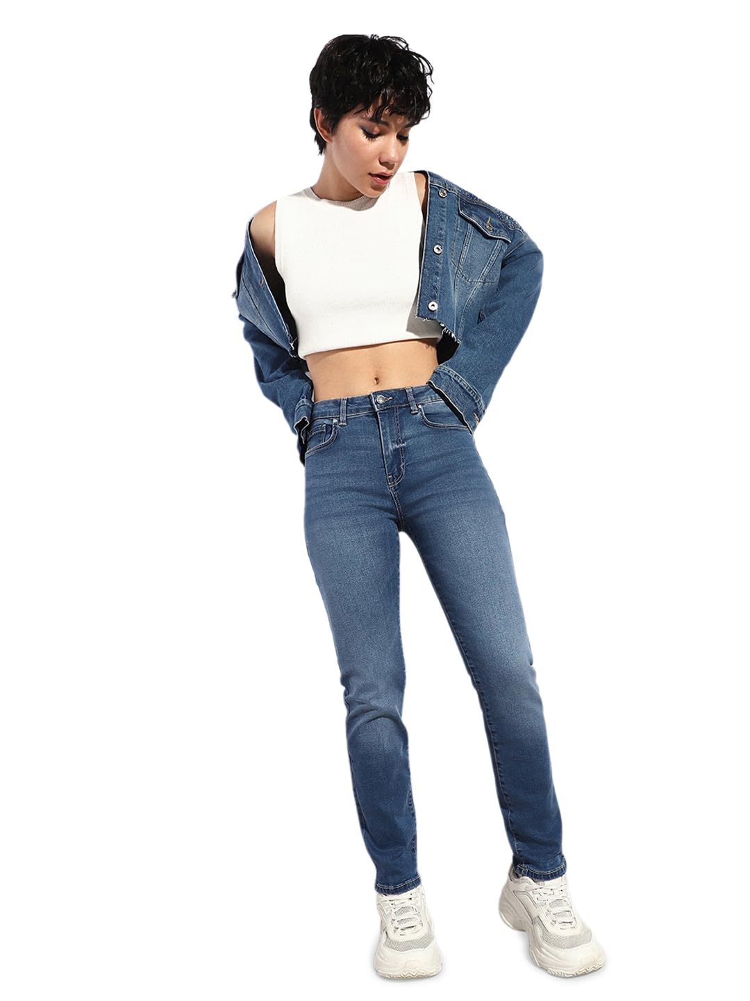 ONLY Women's High Rise Slim Jeans Medium Blue Denim
