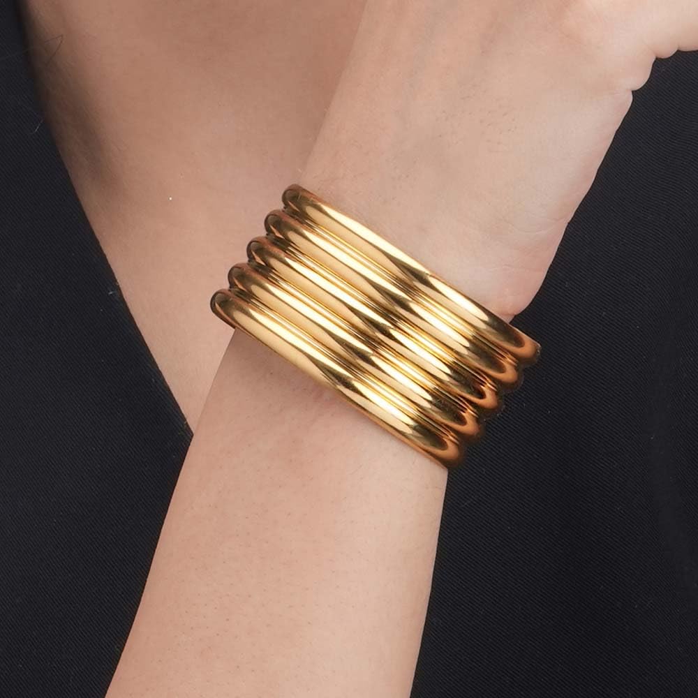 PALMONAS Golden Stack Cuff Bracelet for Women - Gift for Girls & Women | Waterproof & Anti-Tarnish Bracelet
