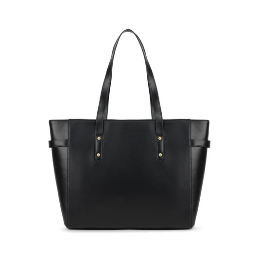 Fastrack Black Powermode Laptop Tote For Women | Black Faux Leather Bag | Fits Upto 15" Laptop | Ladies Tote Bag with Zipper Closure & Utility Pockets