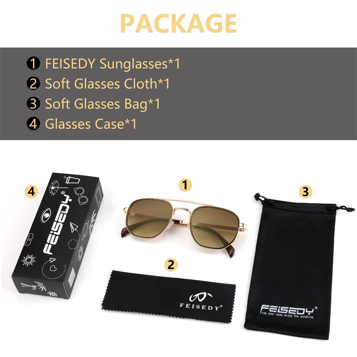 FEISEDY Women Men Square Aviator Sunglasses Gradient Lens Retro Small Metal Shades B2953 (55) (002 Golden Frame & Brown Gradient Lens)