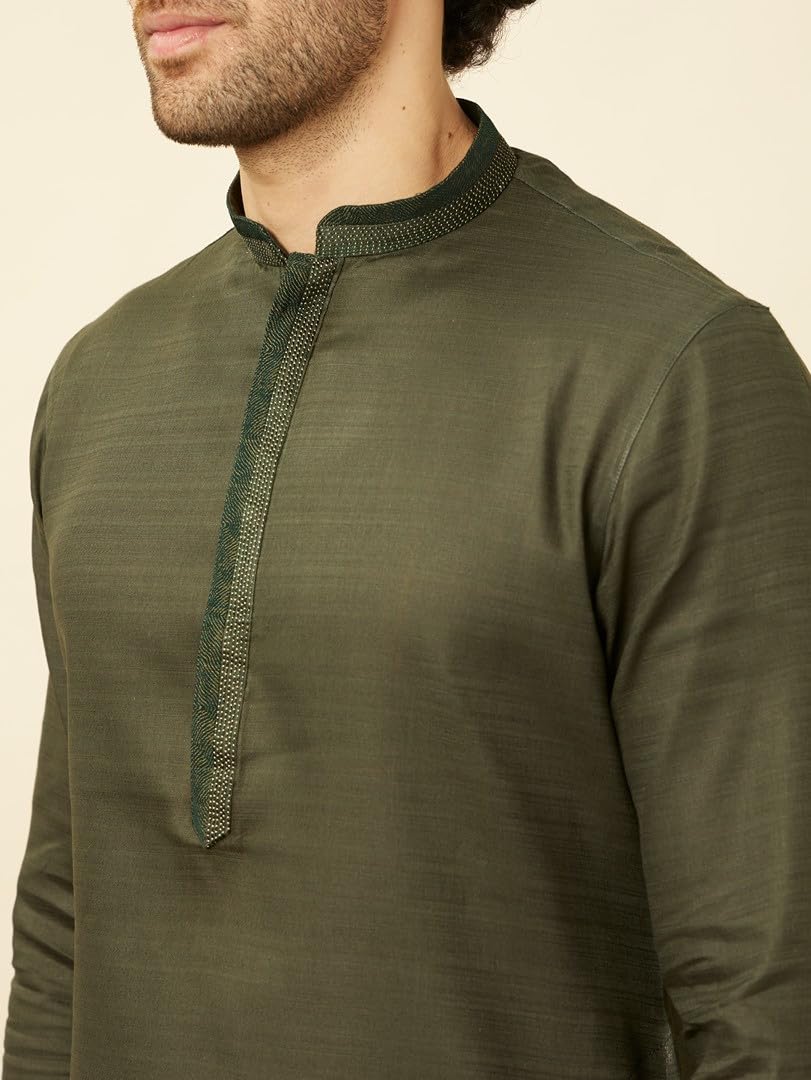 Manyavar Mens Green Cotton Kurta Pyjama Set