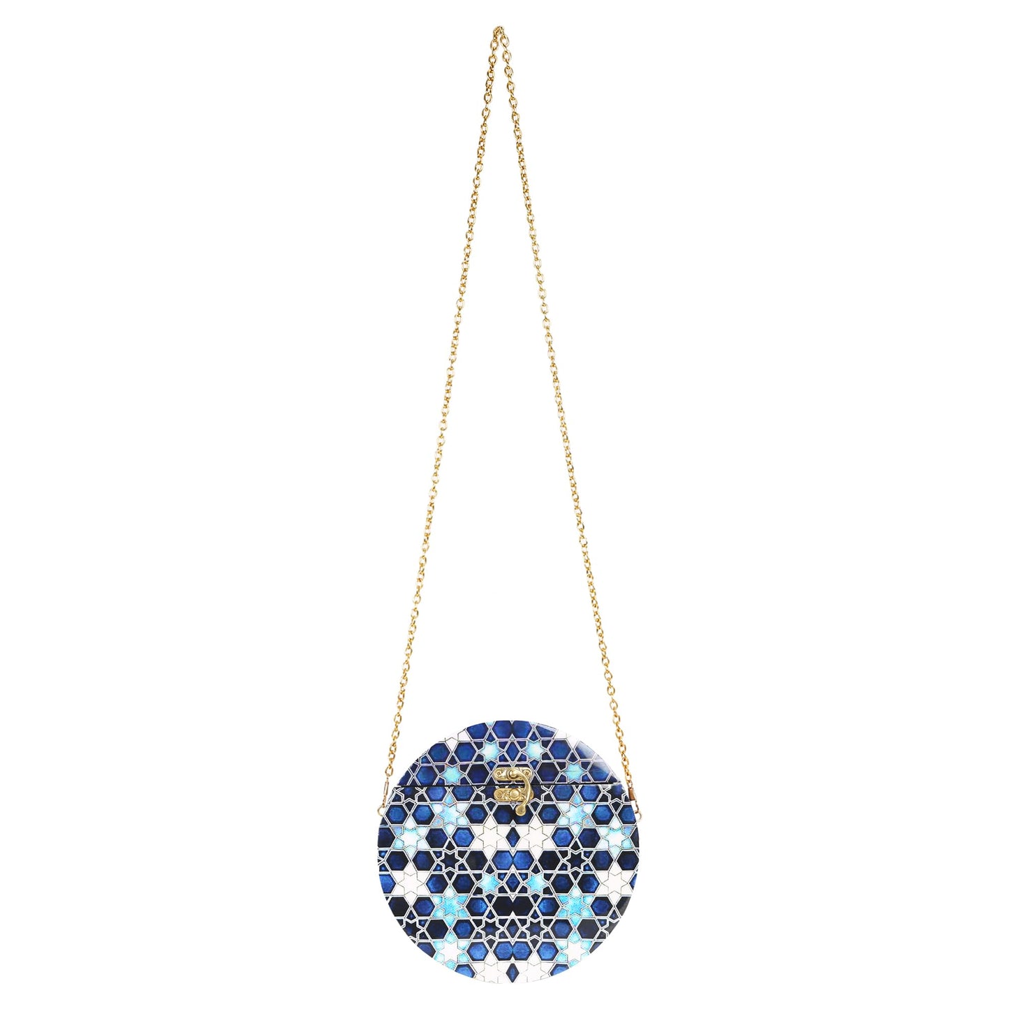 Trend Overseas Women's Wooden Printed Round Ethnic Clutch Bag/Bridal Purse/Handbag_Crossbody Sling Bags for Party (Print Design 4)