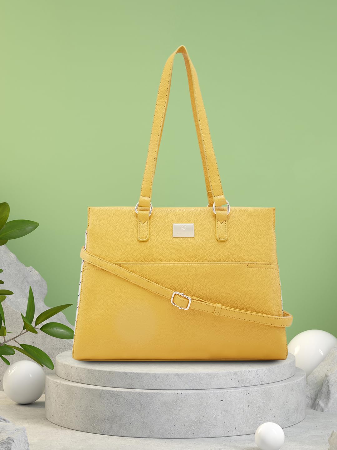 Caprese Shane Satchel, Yellow-Large | Sleek Solid Designed Shoulder Bag for Women with Adjustable Sling Strap | Easy Back Access Pocket & Spacious | Perfect for College & Office Use