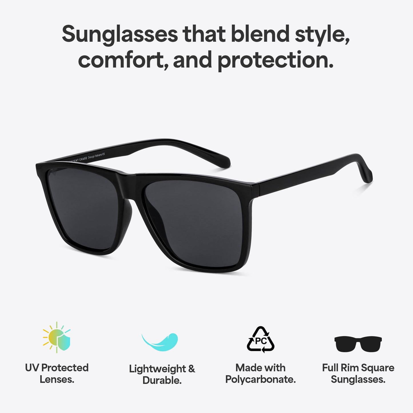 Vincent Chase By Lenskart | Black Grey Solid Full Rim Square | 100% UV Protection (UV 400) | Men & Women | Large | VC S14525