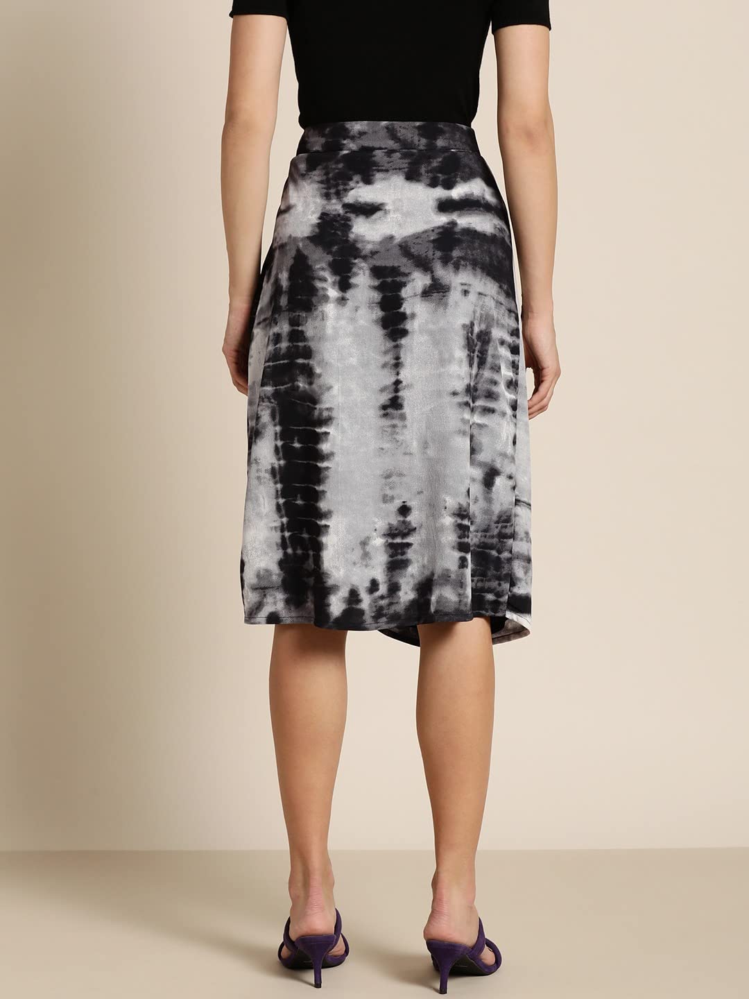 Marie Claire Polyester Women Crepe Knee Length Western Skirt (Black)