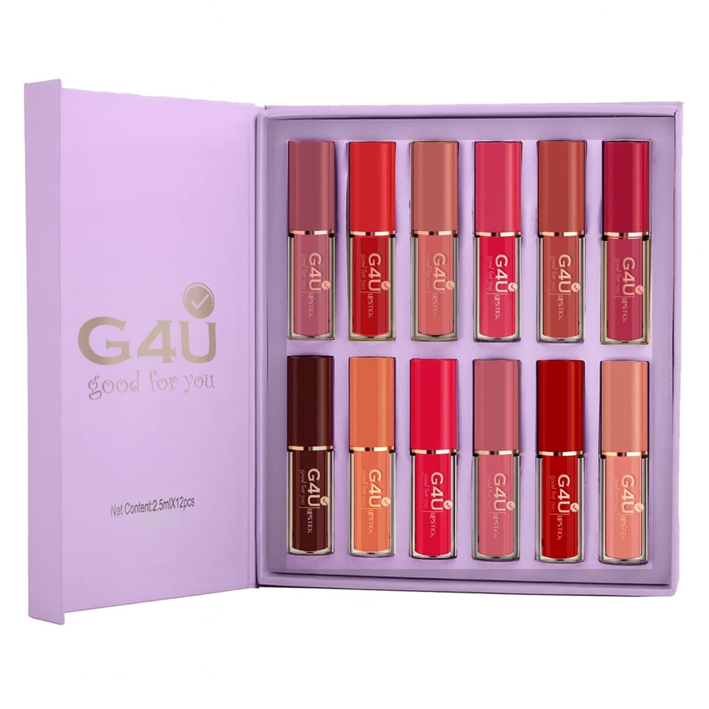 G4U Matte Long Lasting Waterproof Lipstick Set of 12 B | Smudge Proof | Non Transfer | Lip Makeup for Women (Red)