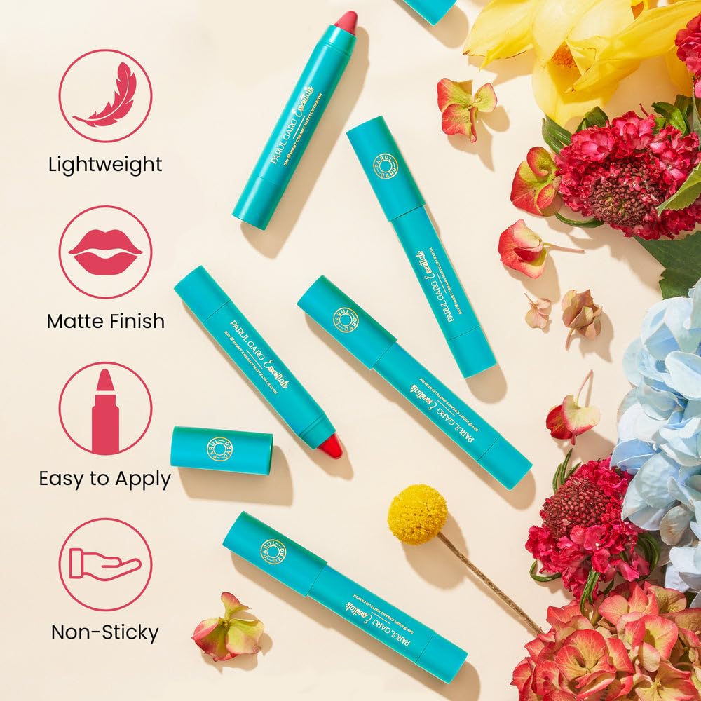 Parul Garg Beauty Creamy Matte Lip Crayon | Soft Matte & Hydrating Formula with Almond Oil & Vitamin E | Rich Pigment & Comfortable Wear | 100% Vegan (Iconic)