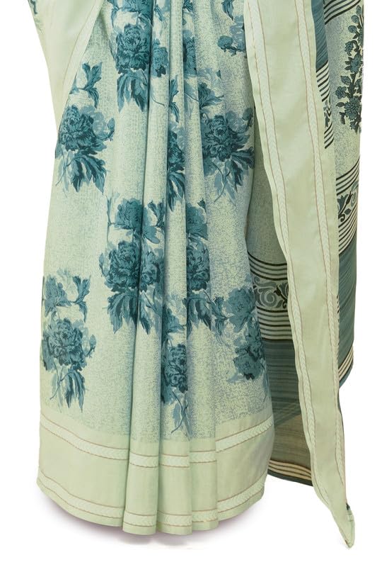 Soch Womens Light Green Floral Print Art Silk Saree