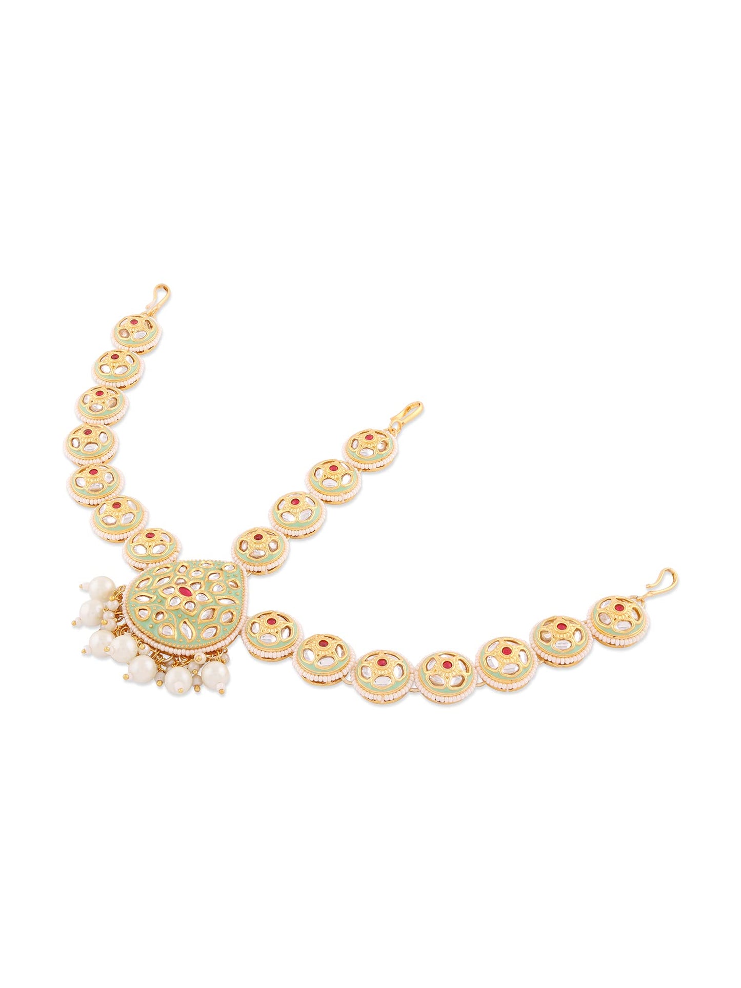 Zaveri Pearls Green Meenakari & Pink Kundan Bridal Floral MathaPatti For Women-ZPFK14450