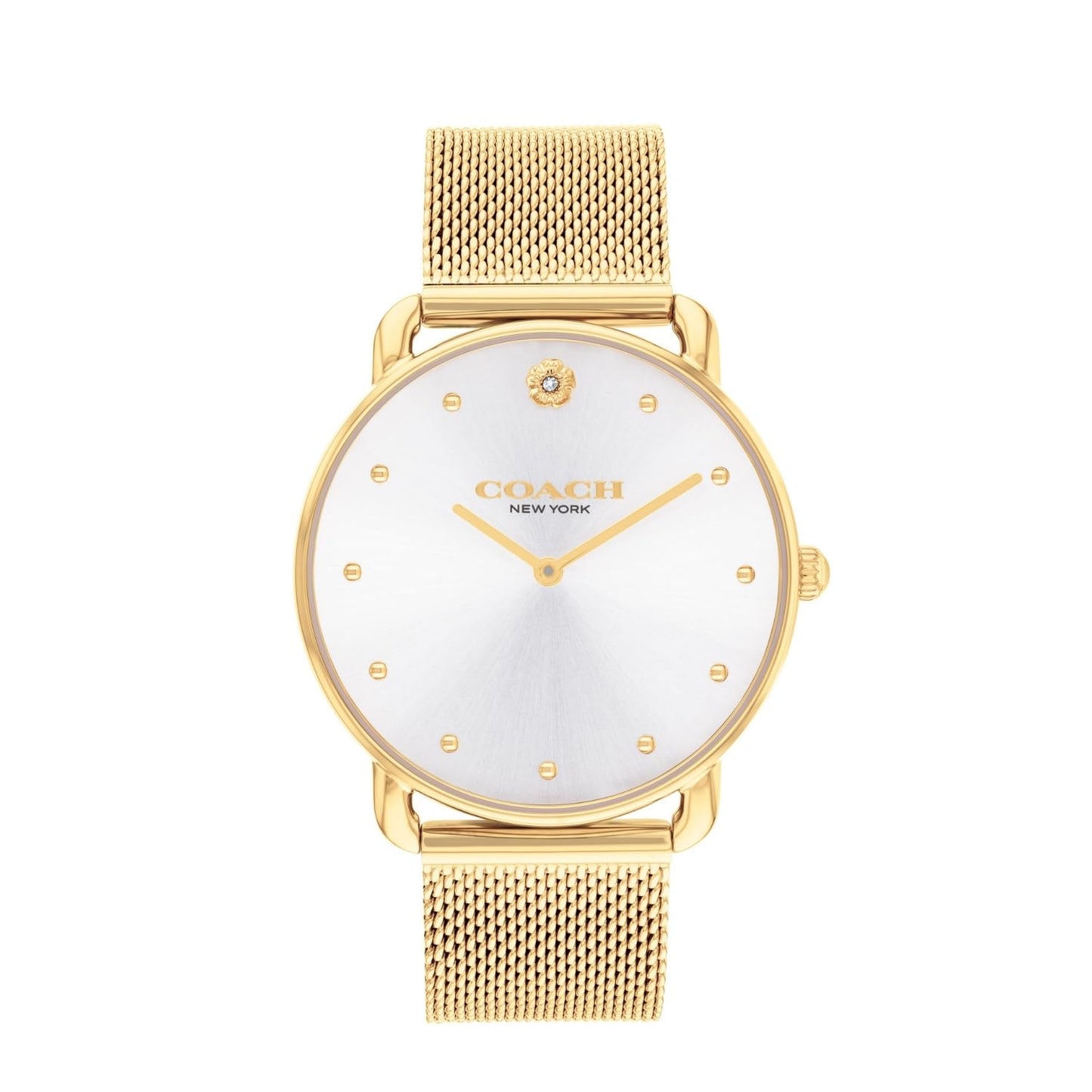 Coach Elliot Qtz Basic Silver White Round Dial Women's Watch|Ionic Plated Thin Gold Steel Material|Gold Color Band - 14504208