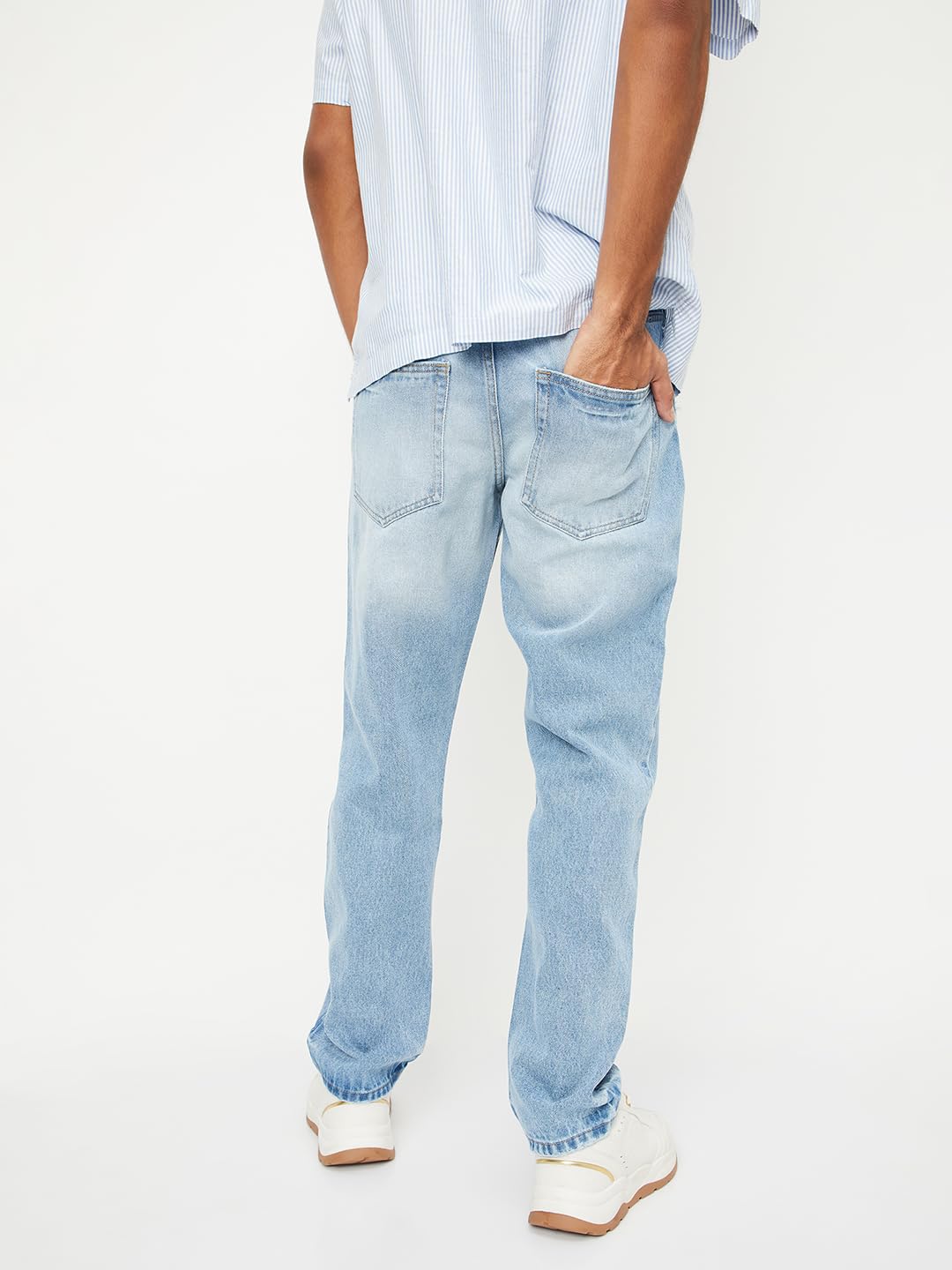 Max Men Washed Distressed Straight Fit Jeans, Blue, 28