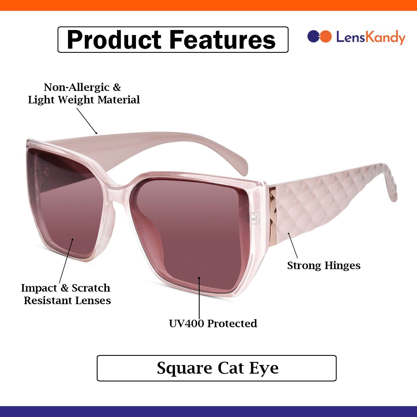 LensKandy Oversized Rectangular Uv400 Protected Uv Protected Sunglasses For Women | 9131-Pink