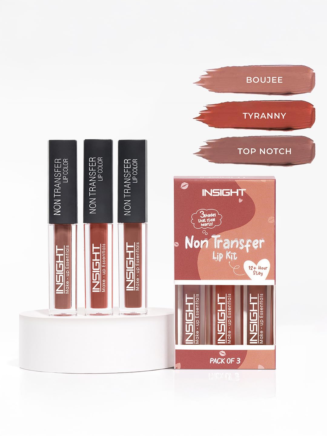 INSIGHT Non Transfer Liquid Lipstick Kit - Nudes (Pack of 3) | Waterproof | Matte Finish | Transfer & Smudge Proof | Lightweight | 12 Hr Wear| Highly Pigmented 12 g