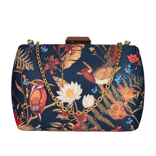 Artklim Printed Black Birds Clutch Bag