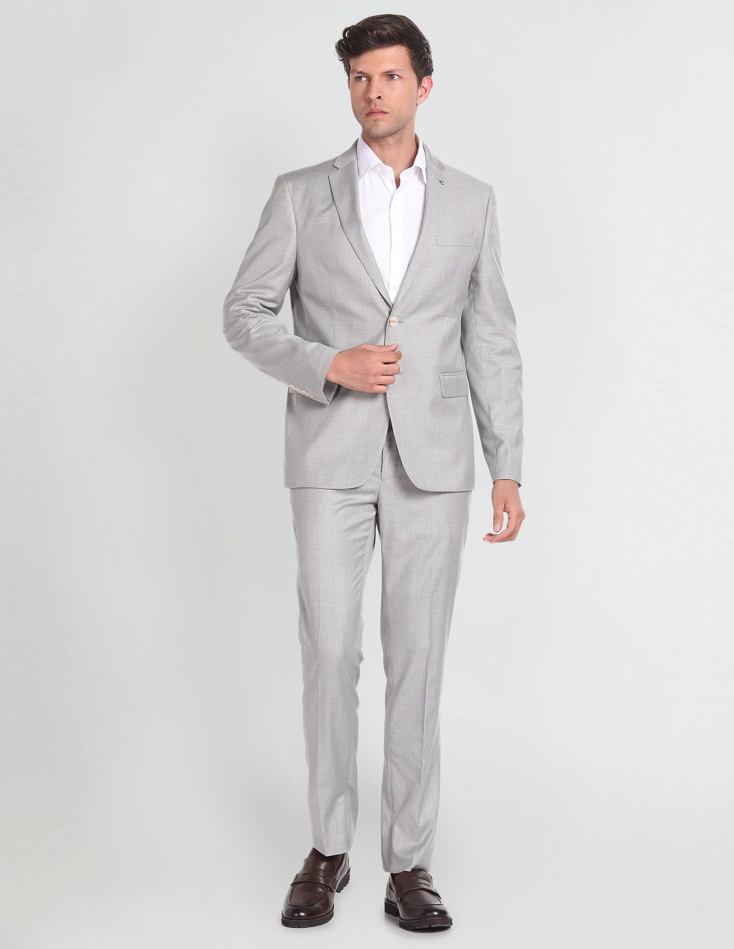 Arrow Men's Polyester Single Breasted Business Suit Pants Set (ARAGSU5590_Grey