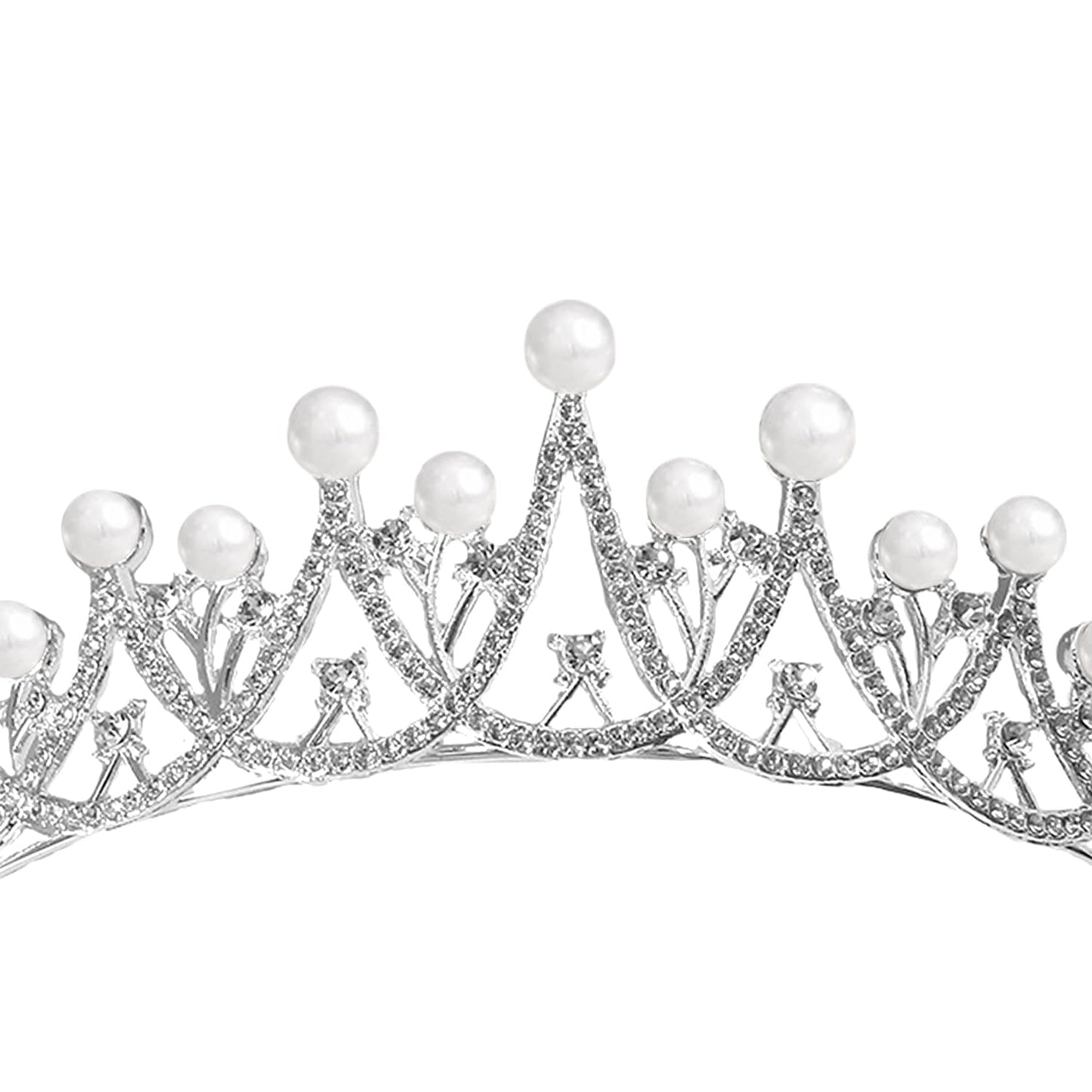 Peora Silver Plated Cubic Zirconia & Pearl Studded Princess Tiara Crown Hair Accessory for Girls & Women