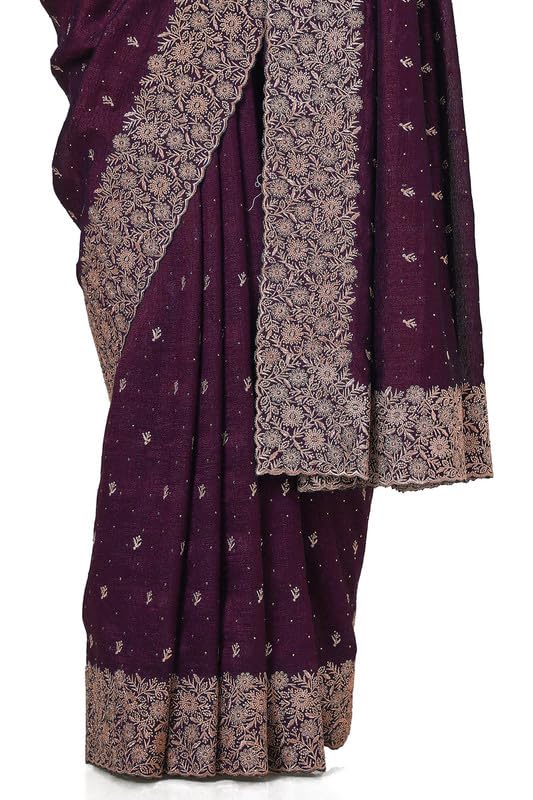 Soch Womens Wine Zari Embroidered Tussar Saree With Stone Work