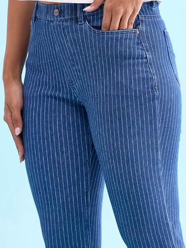 GO COLORS Women Blues Mid Rise Slim Fit Cotton Striped Denim Jeggings