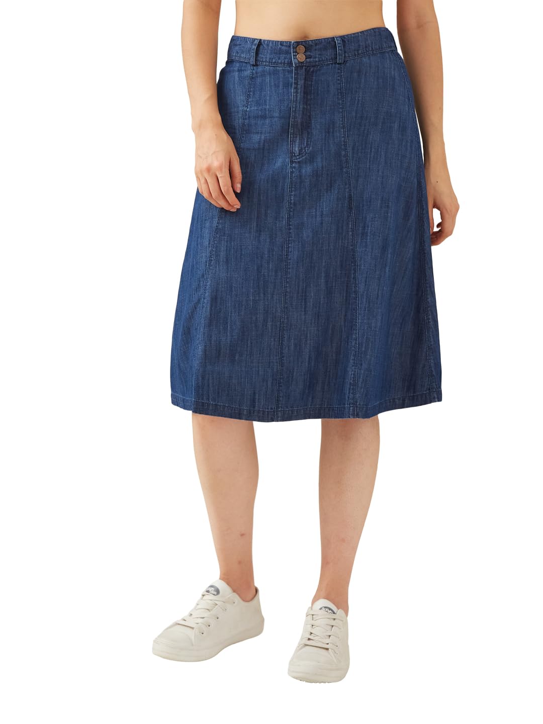 Latin Quarters Women Blue Denim Knee Length A-line Solid Casual Skirt_S