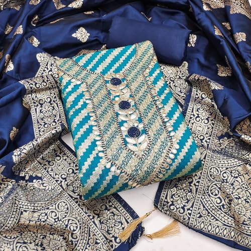 Leeli Peeri Designer Women's Banarasi Jacquard Gota Patti Work Unstitched Salwar Suit Dress Material