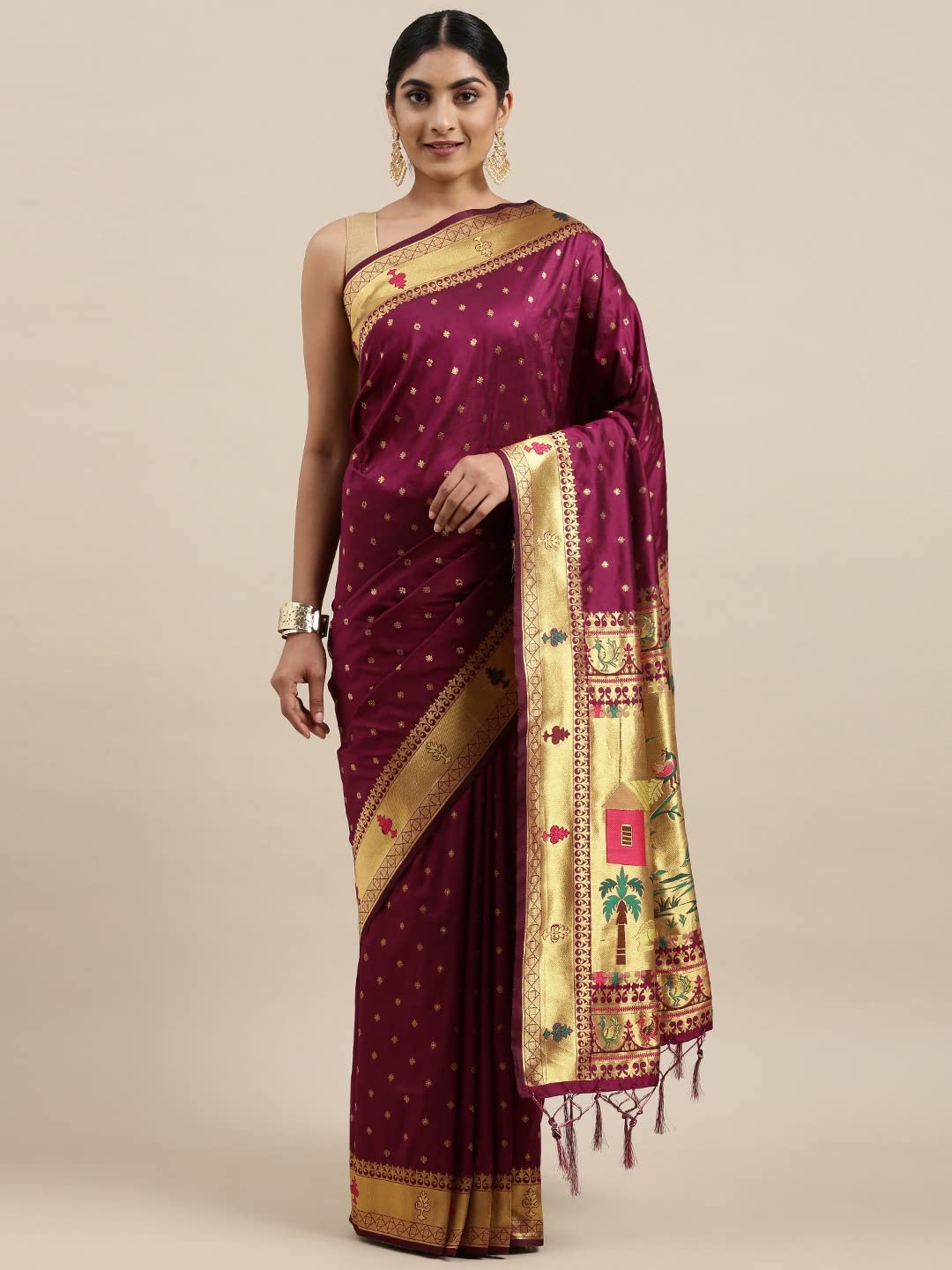 Pandadi Saree Women's Paithani Paithani Silk Saree With Blouse Piece (332PS4_Purple)