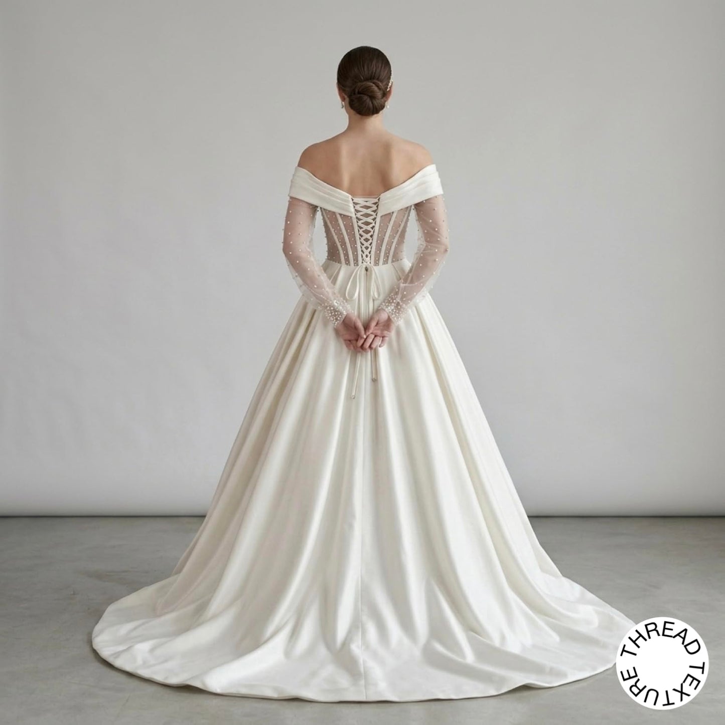 ThreadTexture Princess Pearl Embellished Long Sleeves Ball Gown (in, Alpha, L, Regular, White, Designer Shivay)