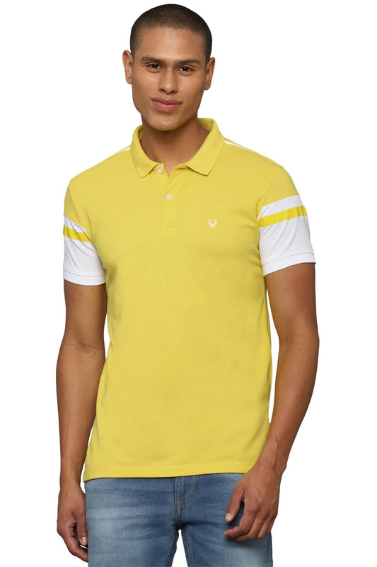 Allen Solly Men's Solid Regular Fit T-Shirt (ASKPCURGFV75937_Yellow M)