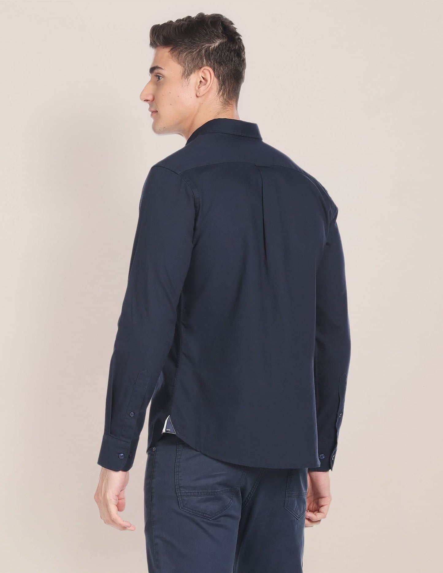 U.S. POLO ASSN. Men's Solid Slim Fit Shirt (USSHTFX0105_Navy