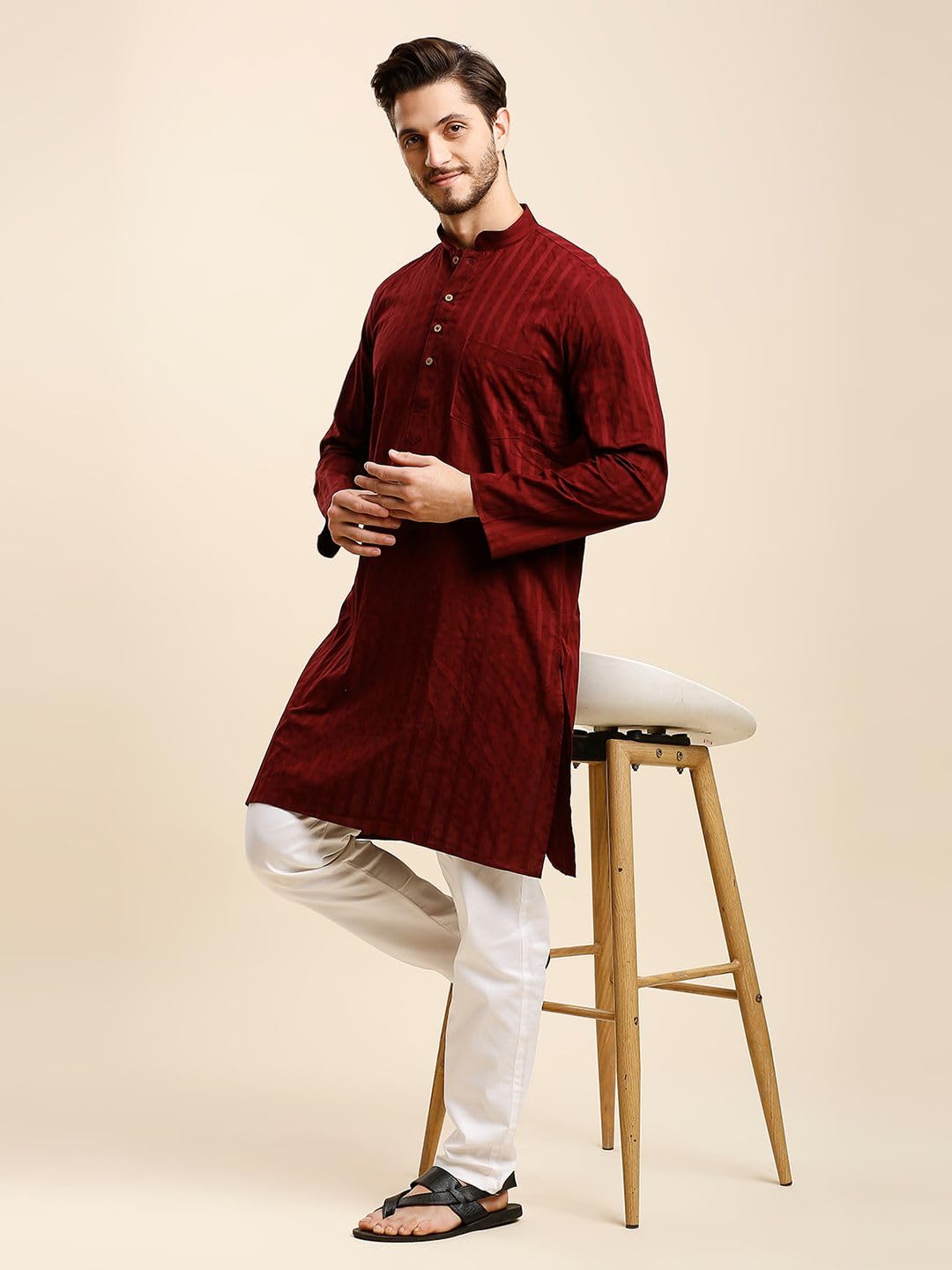 Rajubhai Hargovindas Men Maroon Striped Kurta (DBSQR-40)