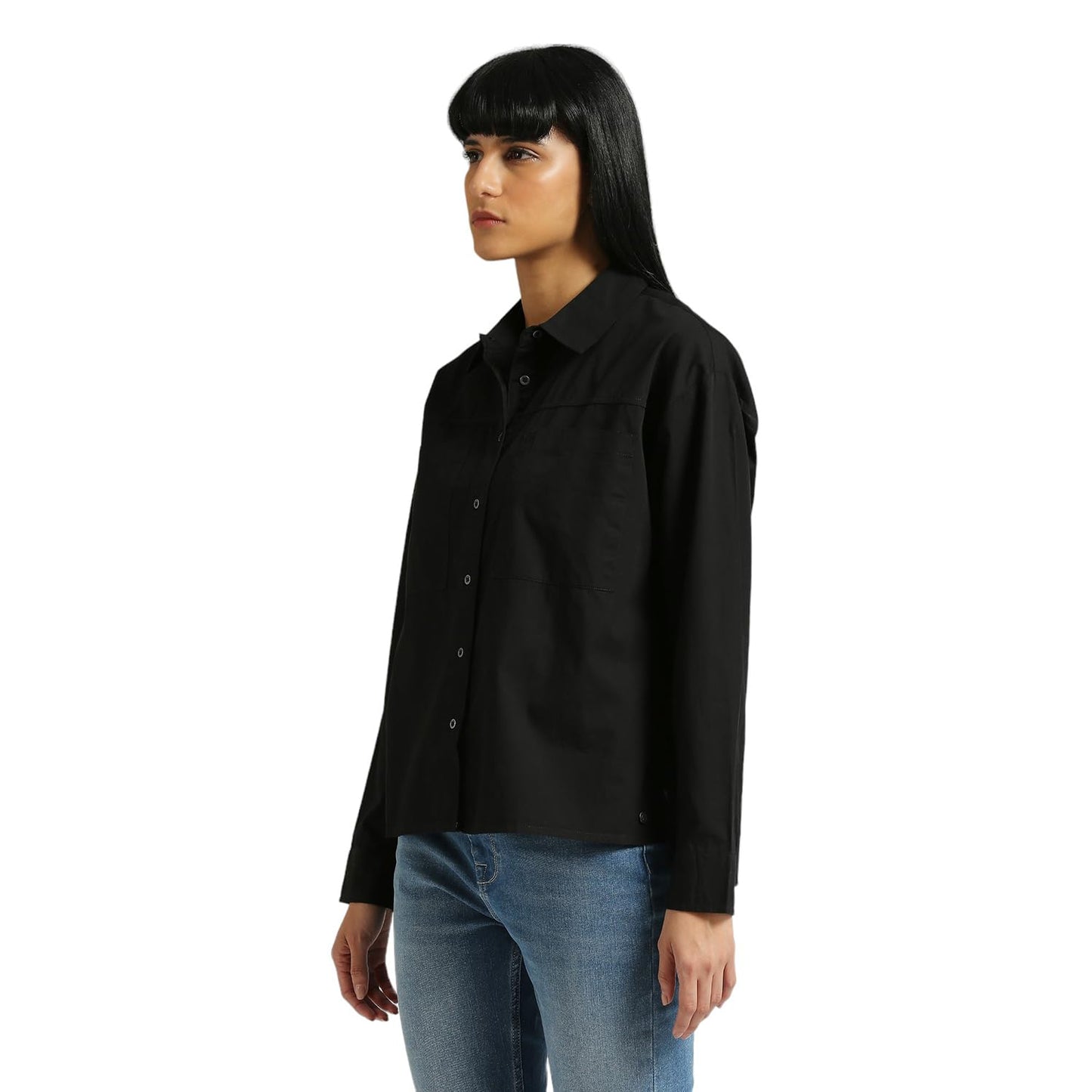 Pepe Jeans Women's Solid Oversized Fit Shirt (PL304903_Black