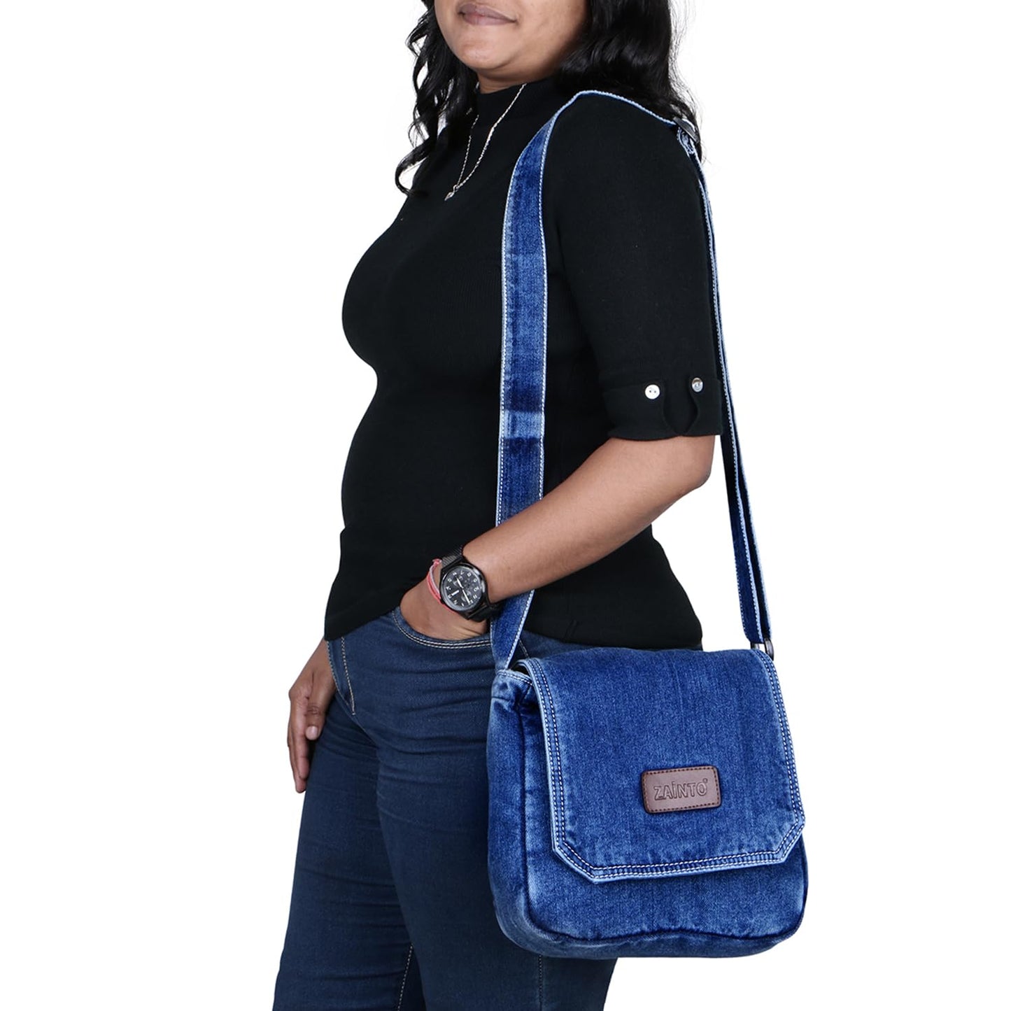 ZAINTO® Blue Denim Sling Bag for Women | Small Crossbody Shoulder Bag for Office, Travel & Casual Use | Eco-Friendly Premium Fabric | Lightweight & Stylish Everyday Sling Purse for Girls & Ladies