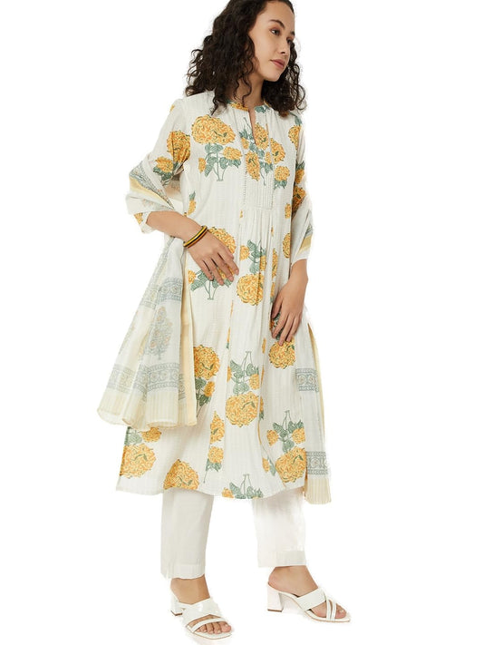 Max Women Floral Print A-Line Kurta Set (Off White_XXL)