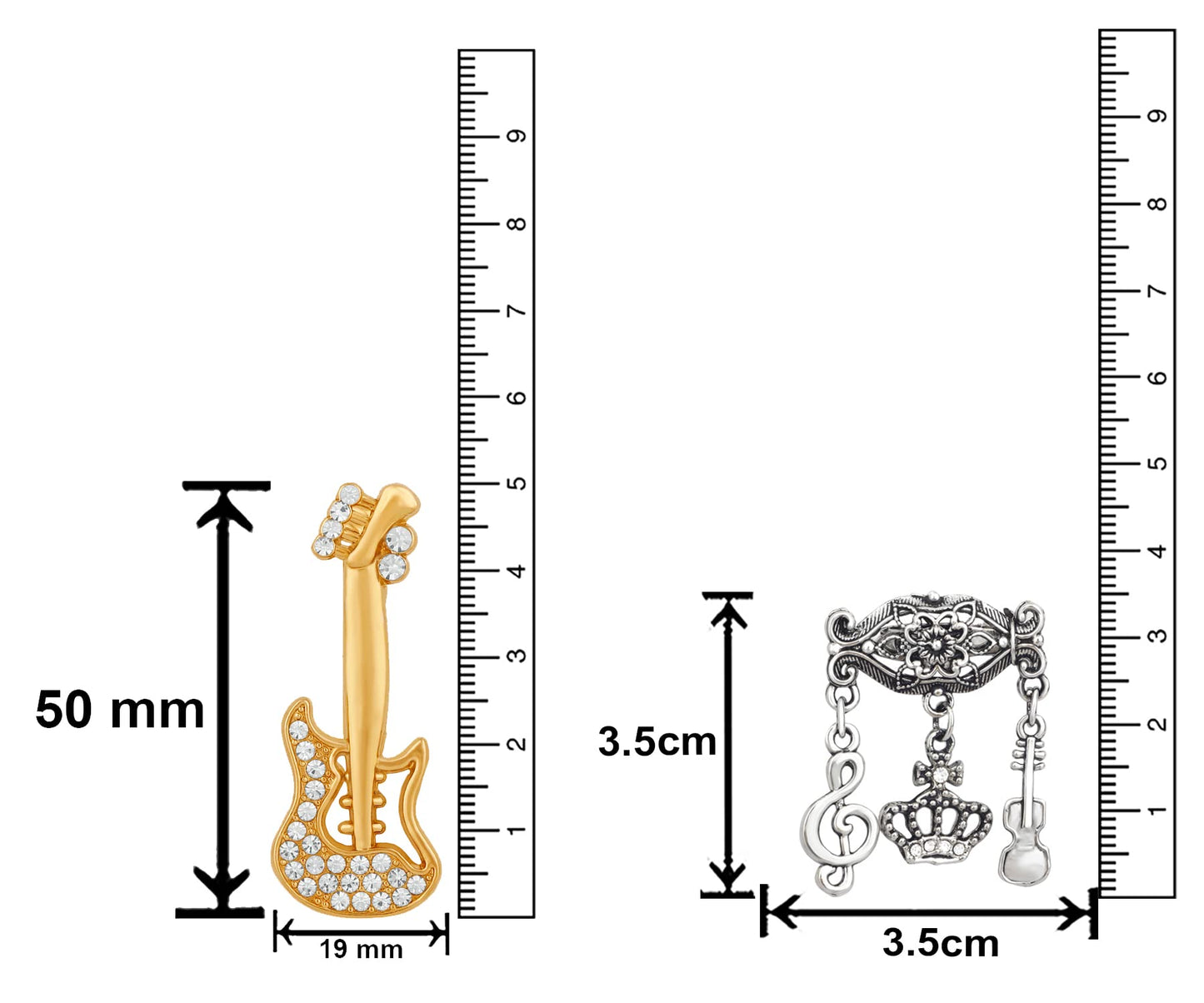 Mahi Combo of Musical Notes Charms and Guitar Wedding Brooch/Lapel Pin with White Crystals for Men (CO1105466M)