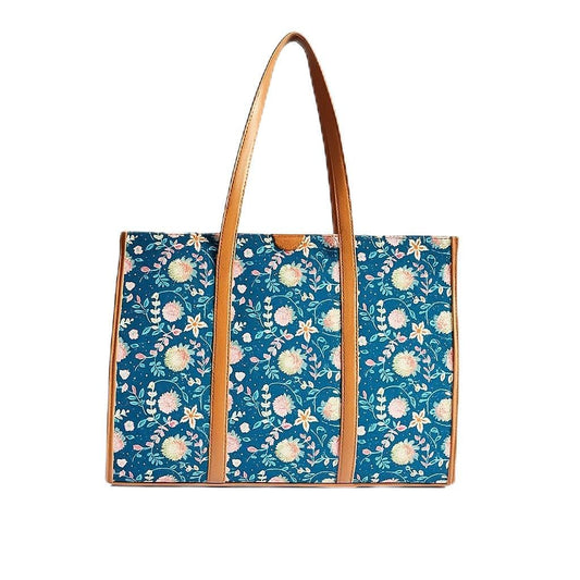 TEAL BY CHUMBAK Women's Office Tote Bag, Printed Canvas Shoulder Bag for College, Work and Travel, Stylish and Durable with Laptop Compartment