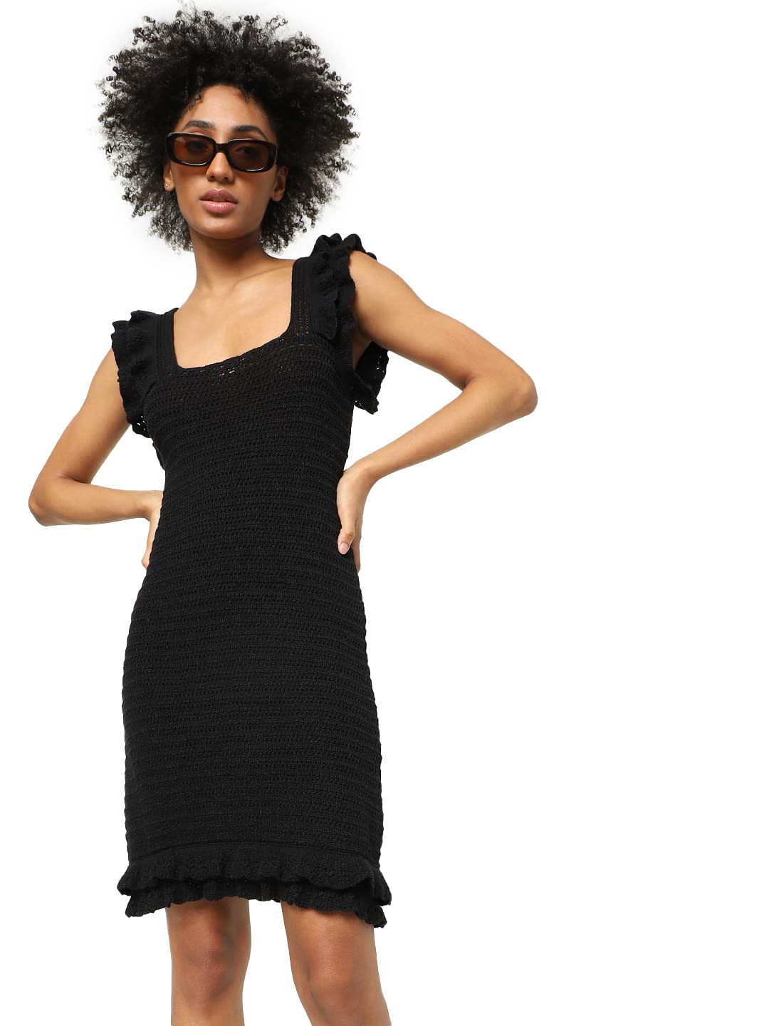 ONLY Women's Cotton Blend Bodycon Above The Knee Casual Dress (15256571- Black_M)