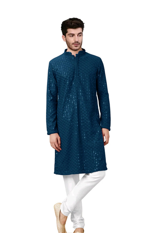 Trustous The Lucknavi Kurta Set | Men Chikankari Embroidered Work | Traditional Wedding Party Functional | Sequence Kurta with Churidar