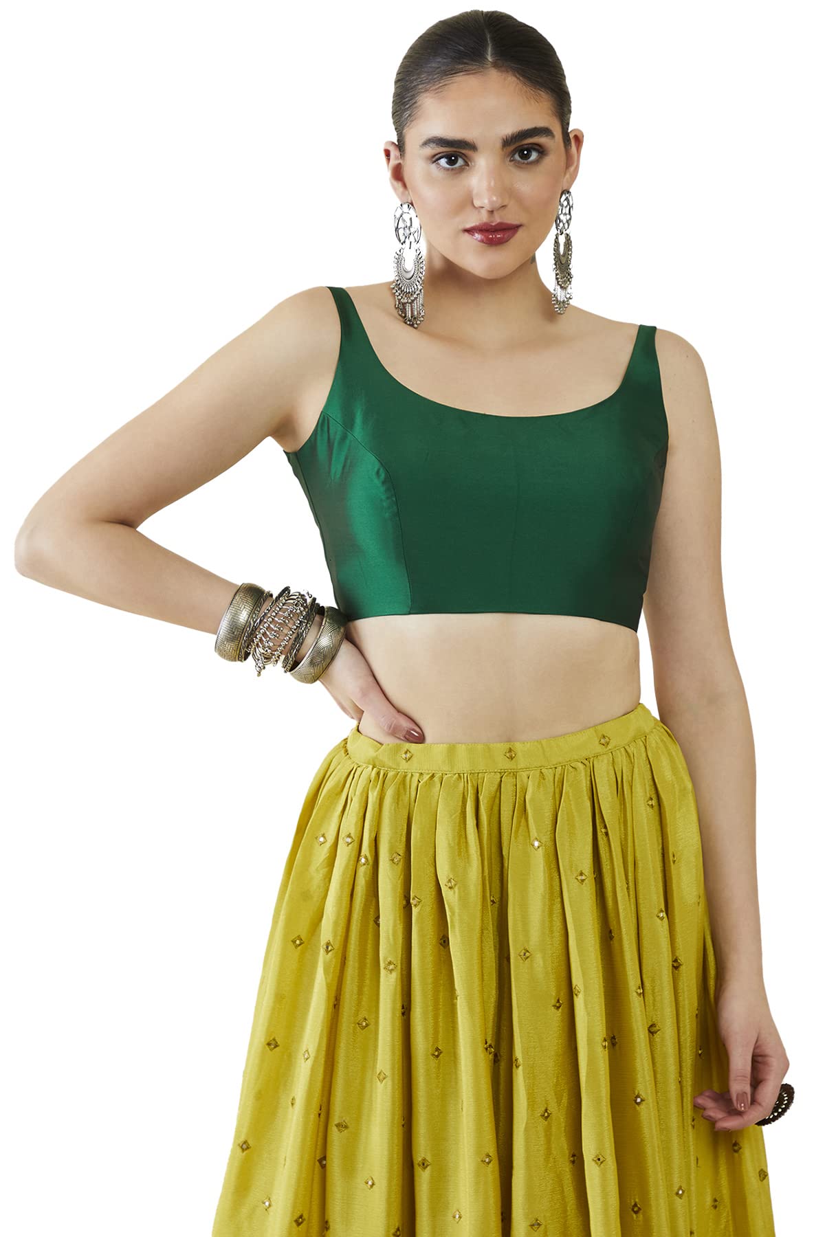 Soch Womens Green Taffeta Solid Sleeveless Padded Blouse