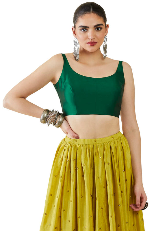 Soch Womens Green Taffeta Solid Sleeveless Padded Blouse