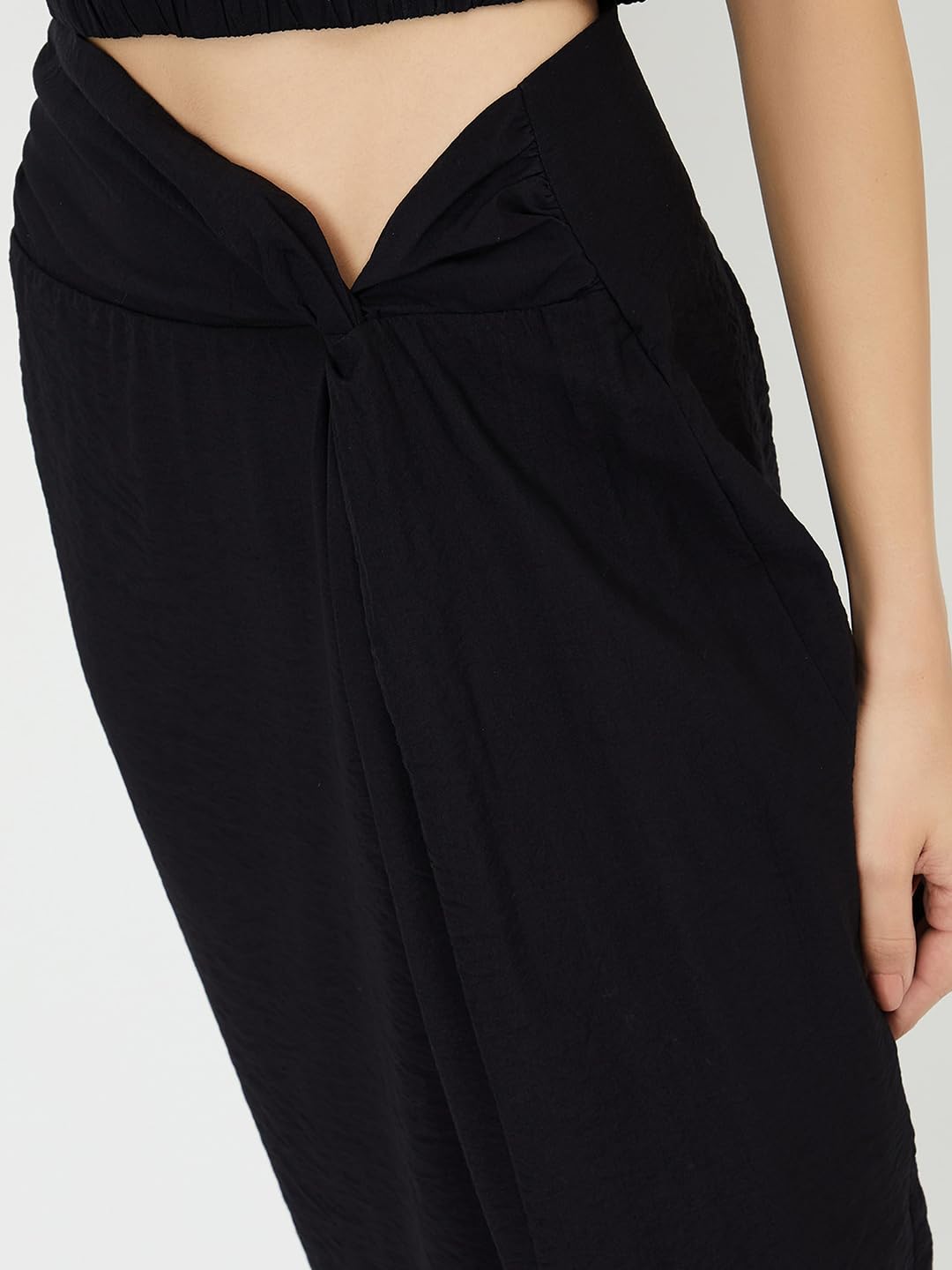 Max Women Solid Draped Skirt, Black, S