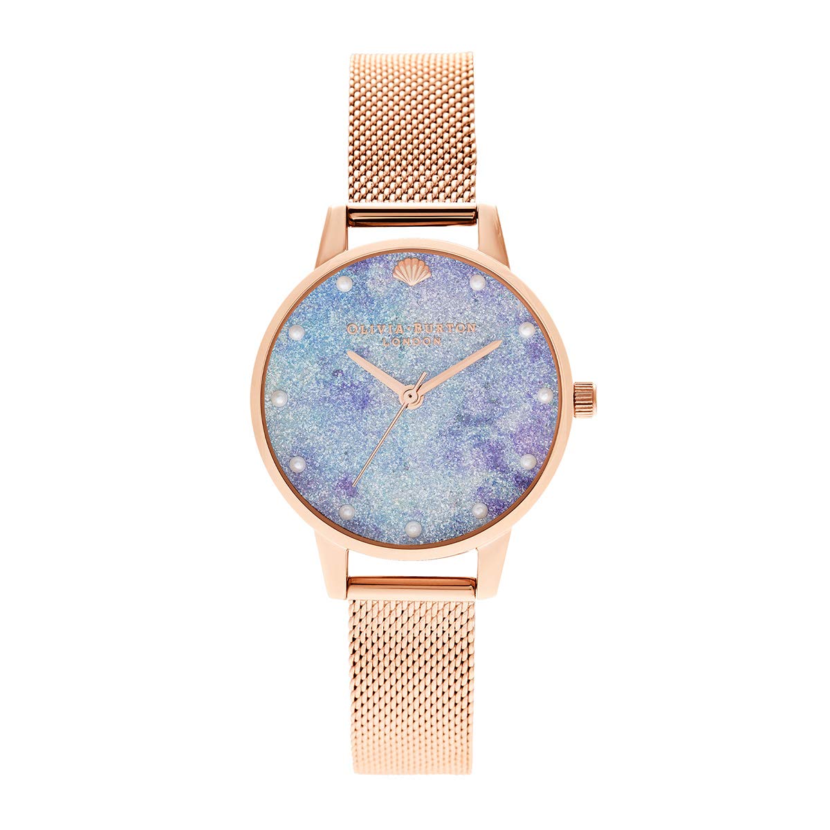 Olivia burton Under The Sea Quartz Crystal Lilac Aqua Glitter Fake Pearl Shell Stud Dial for Women's Watch - OB16US44