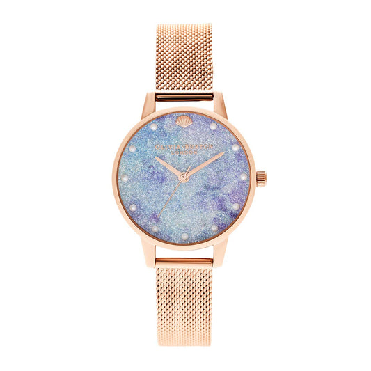 Olivia burton Under The Sea Quartz Crystal Lilac Aqua Glitter Fake Pearl Shell Stud Dial for Women's Watch - OB16US44