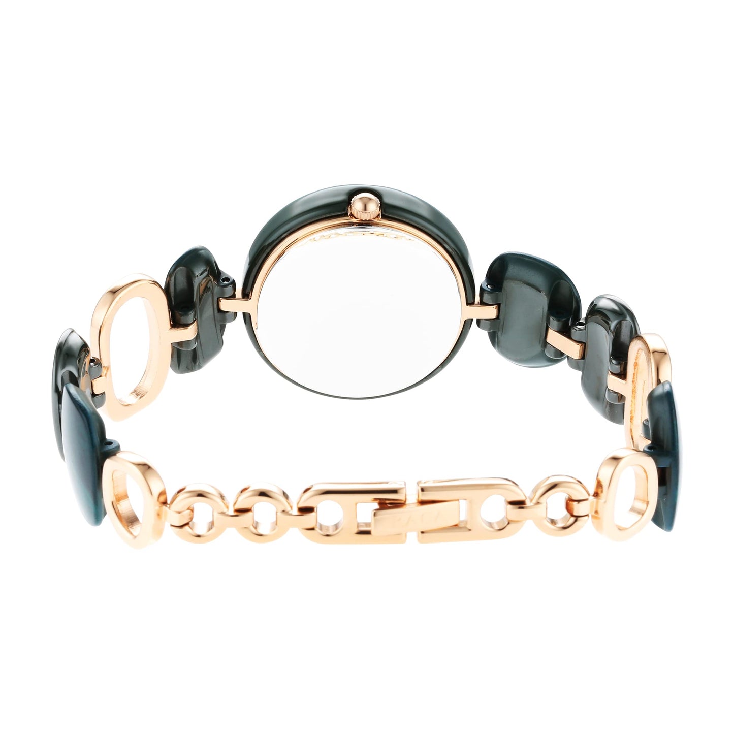 Titan Raga Ceramics Quartz Analog Green Dial Two Toned Rose Gold and Green Metal Strap Watch for Women - NS95146KD02