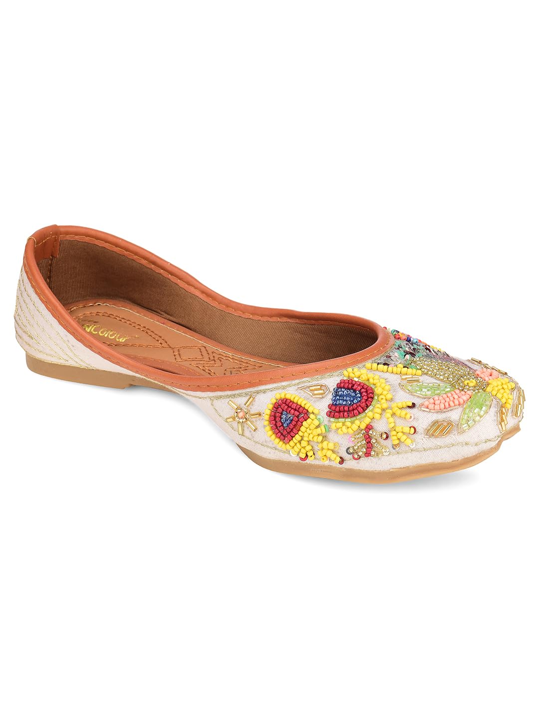 DESI COLOUR Women Embellished MultiColour Punjabi Jutti (Multi, UK Footwear Size System, Adult, Women, Numeric, Medium, 5)