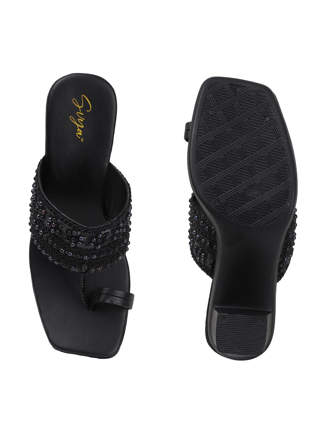 SVYA, Women Stylish Block heel Sandals For Casual Wear, Comfort Sandal for girls (Black, UK Footwear Size System, Adult, Women, Numeric, Narrow, 6)