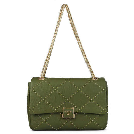 Da Milano Leather Shoulder Bag for Women - Green