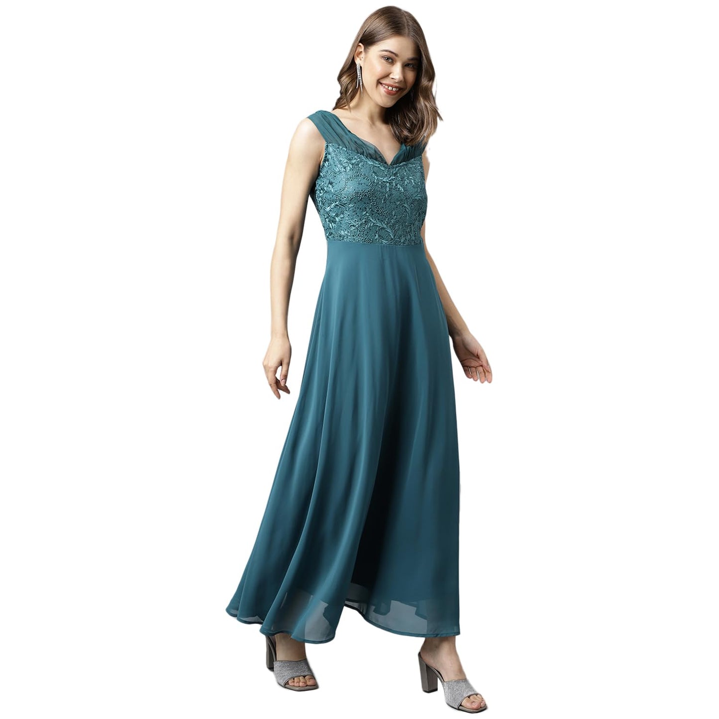 Latin Quarters Women's Sleeveless Polyester Maxi Dress Teal_M