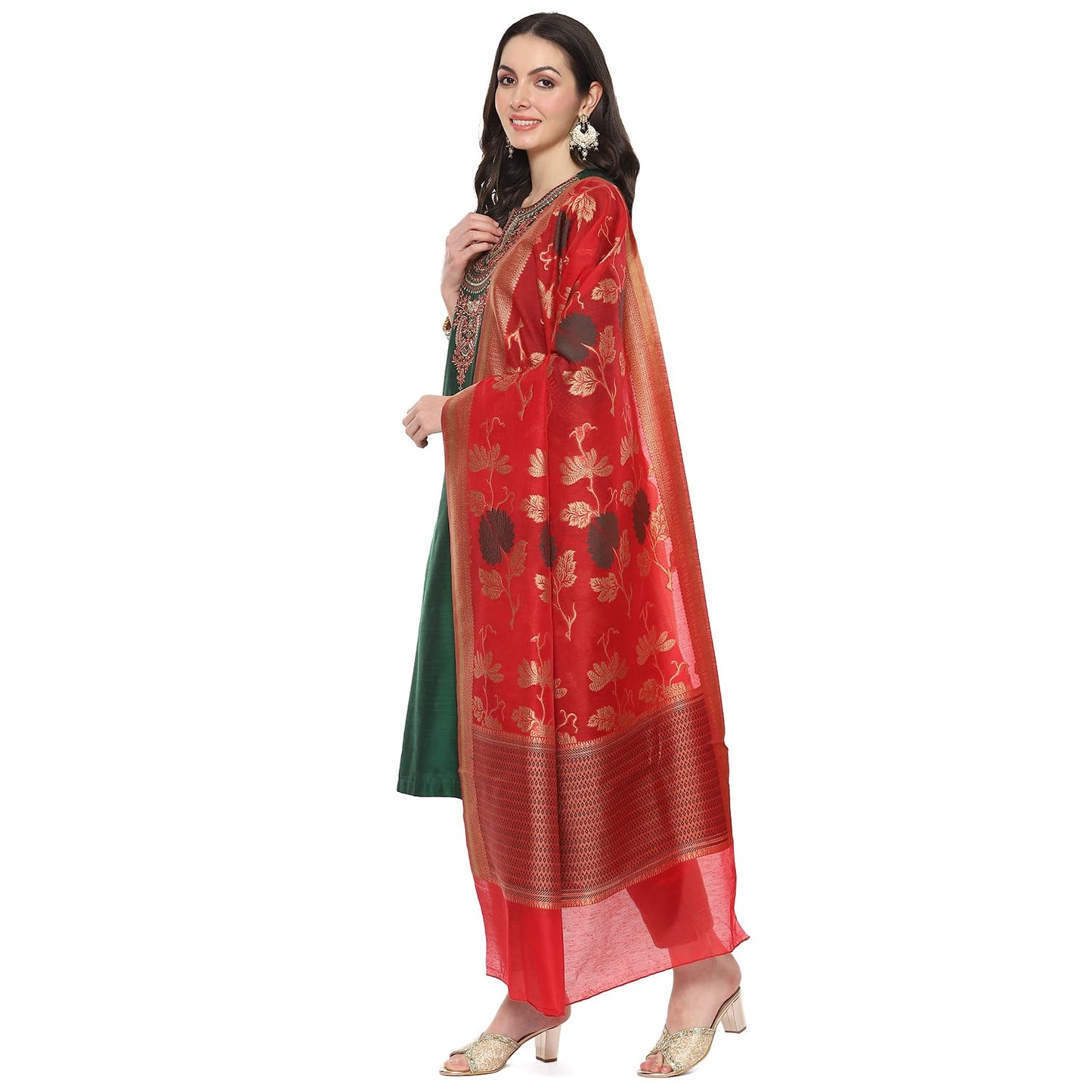 BIBA Cotton Blend Women Embroidery Straight Salwar Kurta Dupatta(Skdbanarasi8852_Green/Red_36)