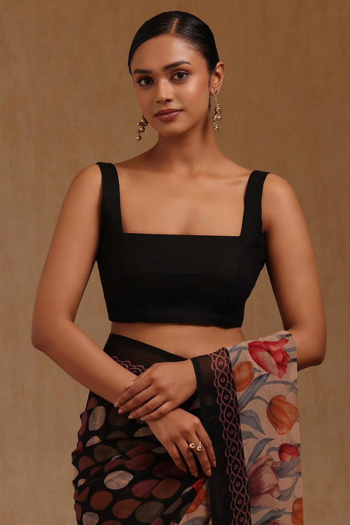 Soch Womens Black Georgette Geometric Print Saree