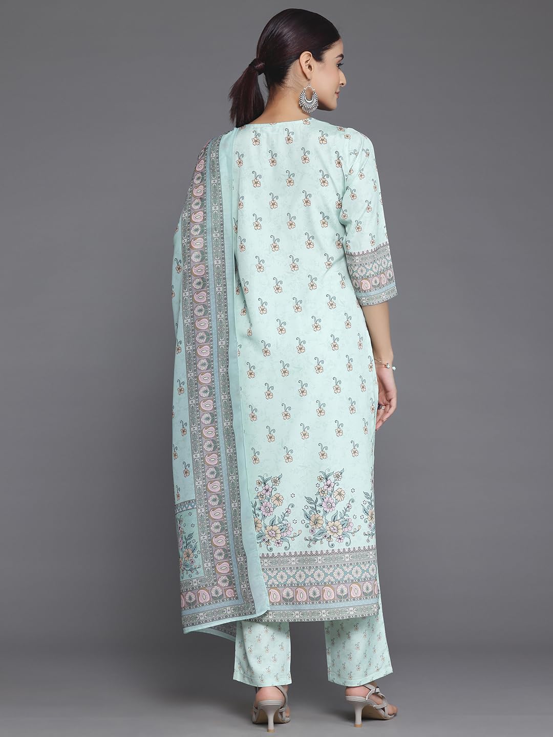 Libas Womens Printed Crepe Straight Kurta With Trousers and Dupatta